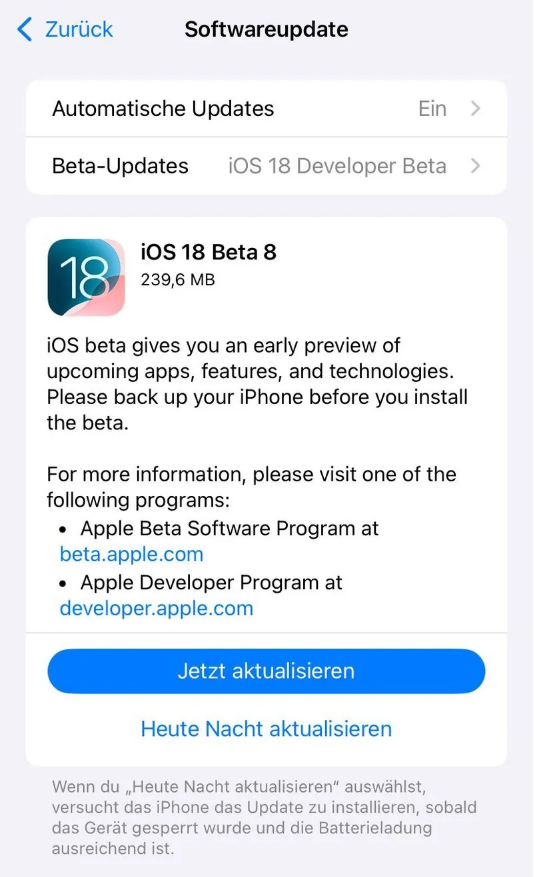 猇亭苹果手机维修分享苹果 iOS / iPadOS 18 开发者预览版 Beta 8 发布 